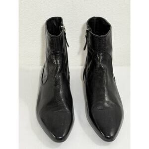 Zara Basic Leather Ankle Pointed Boots Chrome Side Zip Size 9-39